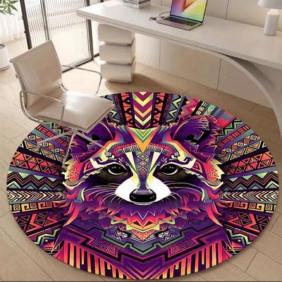 1 Stück Waschbär Mandala Büro Runder Teppich, Matte Geeignet Für Büro, Unter Bürostühlen Schlafzimmer Wohnzimmer Heimdekoration, Zimmer Deko