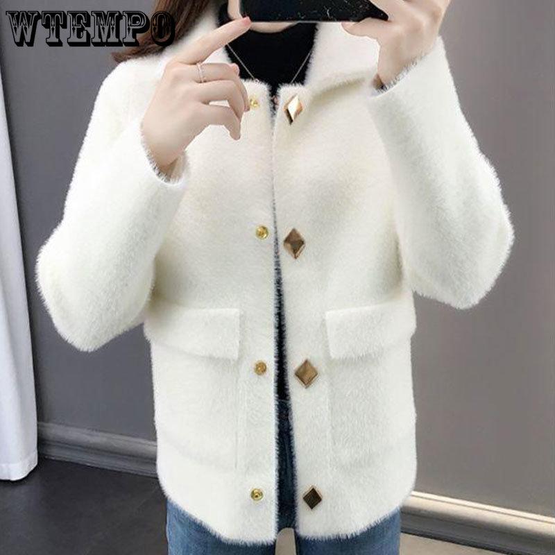 Imitation Mink Coat Women's Knitting Cardigan Casual  Loose Sweater Jacket Korean Warm Clothing In Autumn and Winter Outwear Top