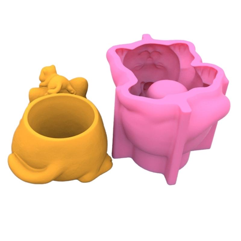 Mother and Son Cat Owl Silicone Mold Flower Epoxy Resin Casting Mold Succulent Vase Cement Mold Candle Holder Mold