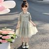 2026 Girls' Casual POLO Collar Summer Mesh Princess Dress