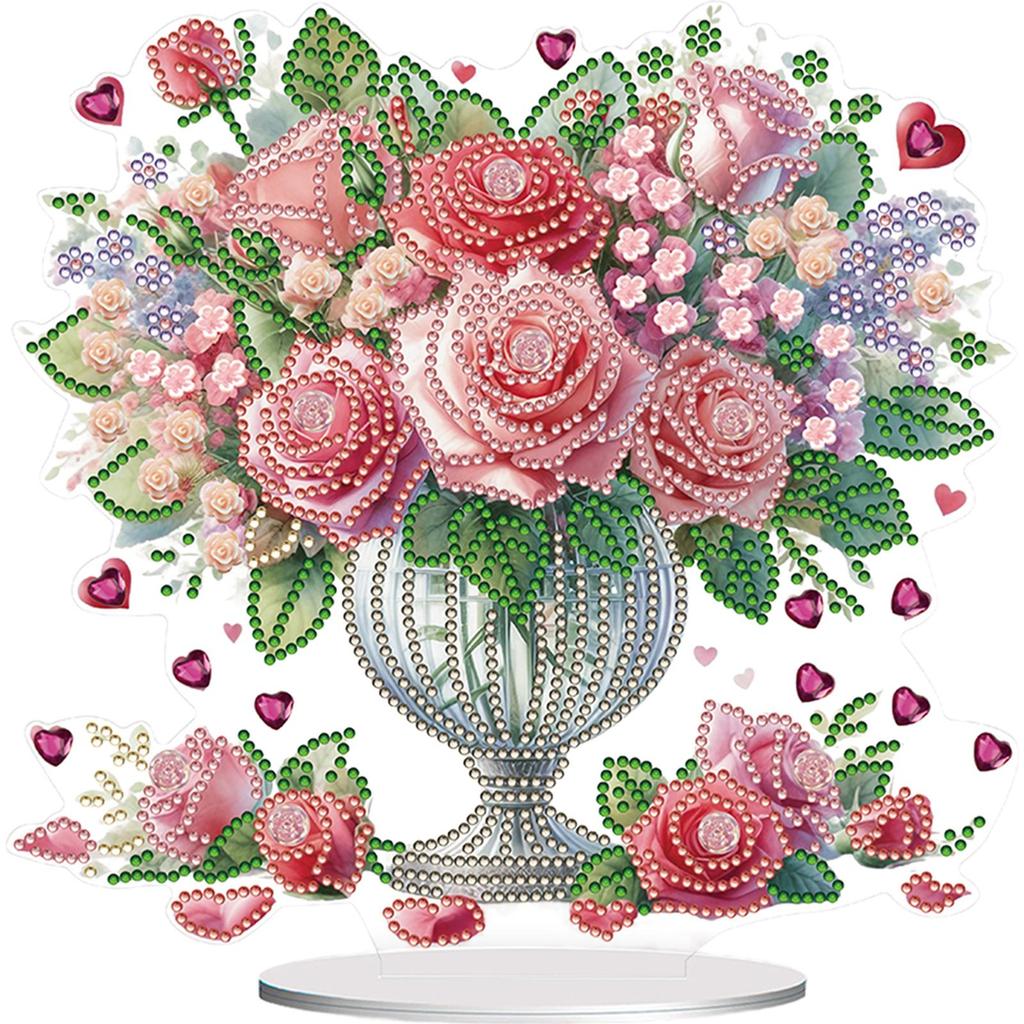 2D/Flat Rose Vase DIY Diamond Painting Desktop Decorations Double-Sided Printed Single-Side Drill for Home Office Desktop Decor