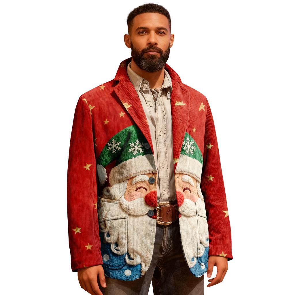 Men's Ugly Christmas Corduroy Warm Pocket Suit Jacket Cardigan Men's Casual Suit