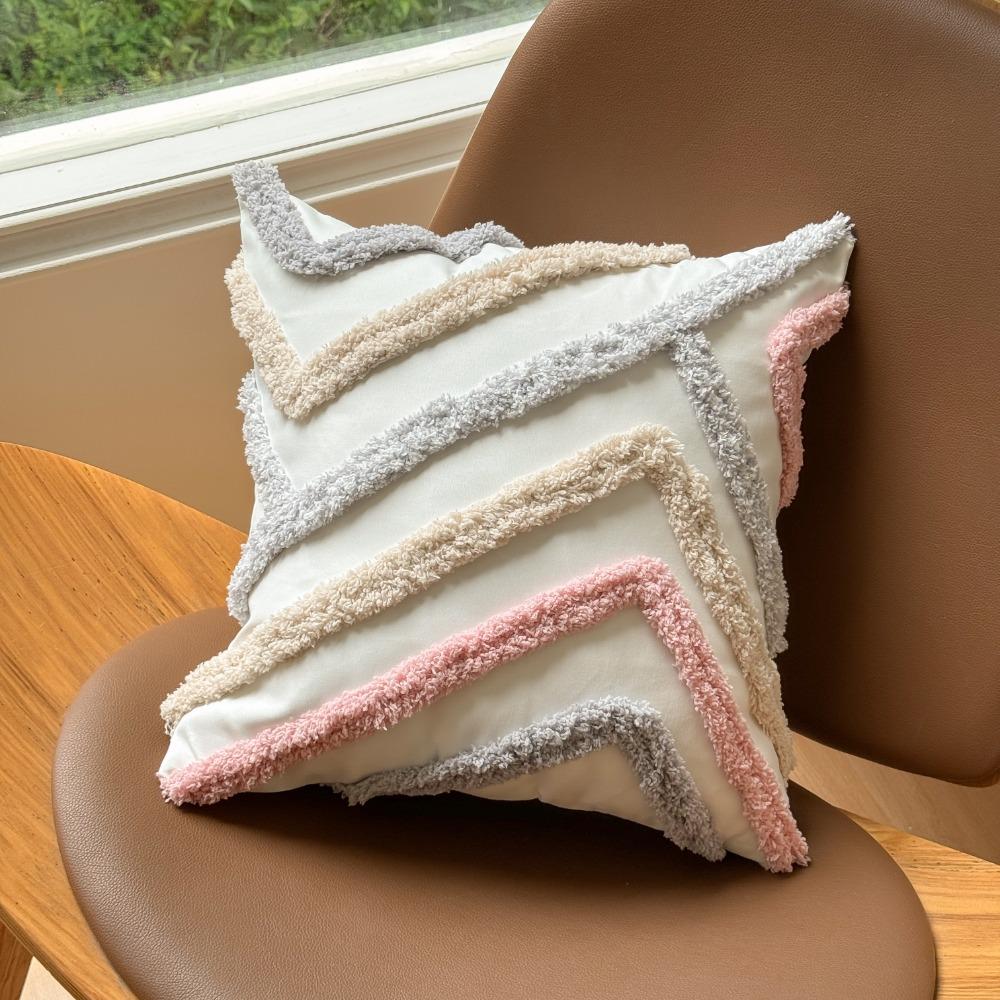 

Bohemian Style Plush Pillowcase Colorful Strips Pattern Sofa Cushion Cover for Home Office бежевий