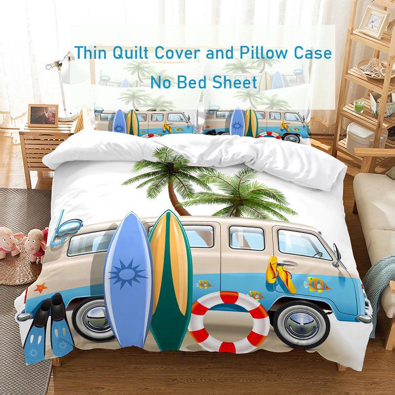 3D HD ložní souprava Queen Povlak na přikrývku Povlak na polštář Povlečení USA King Twin Full Double Single Bed Seaside Coconut Tree