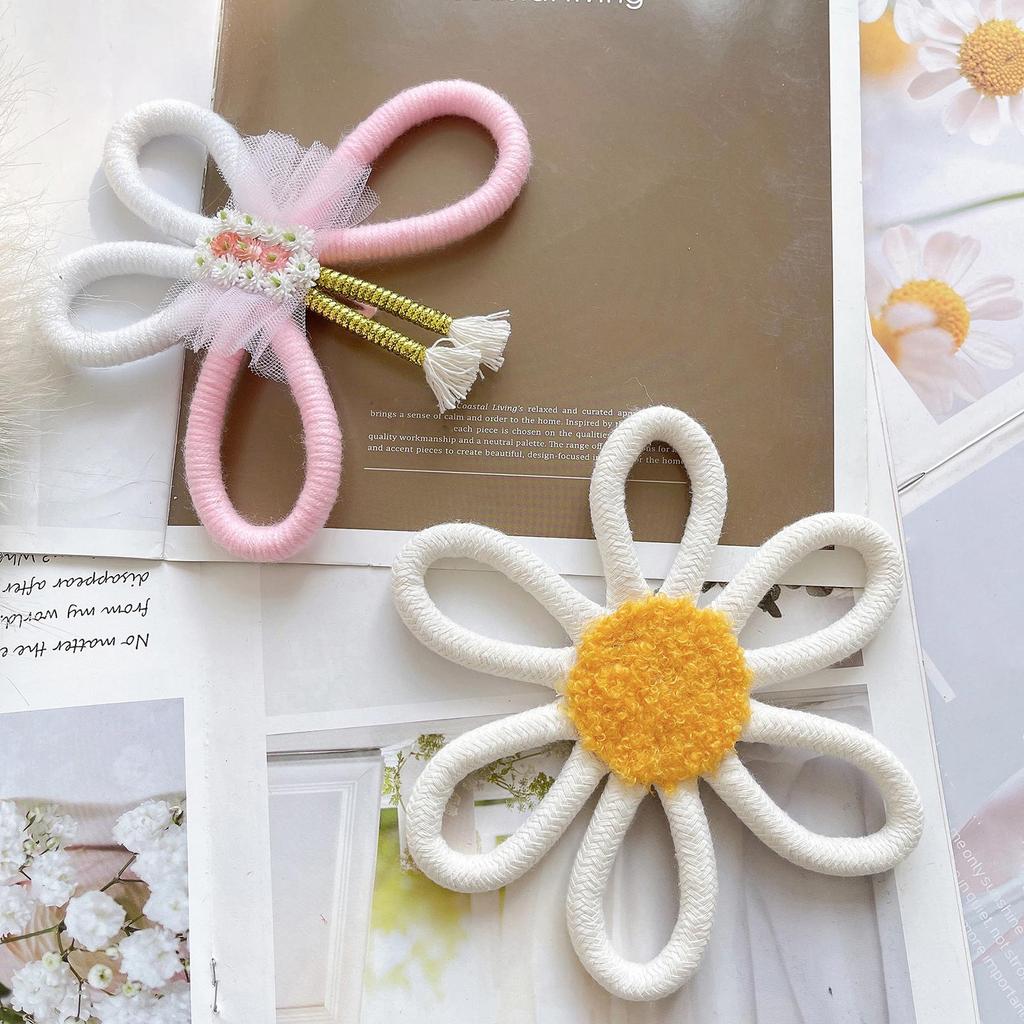 6Pcs Cotton Rope Flower Nursery Wall Decors Kid Room Decorations for Girl Woven Colorful Flower Ornaments Wall Hangings