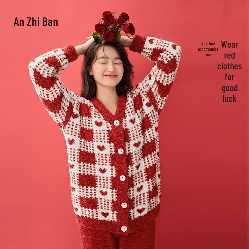 Anzhiban Couple s Warm Flannel Loungewear Set M