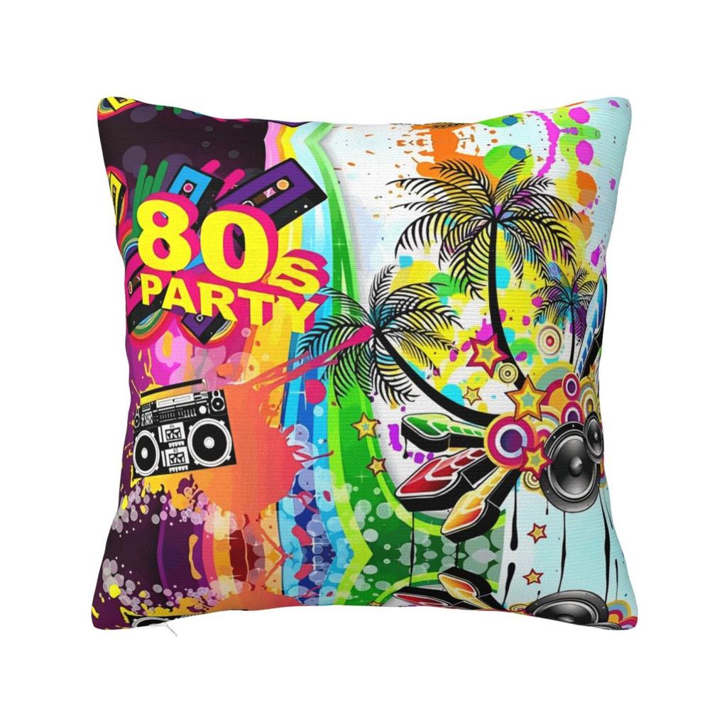 Retro 80s 90s Throw Pillow Cover Polyester Cushions for Sofa Graffiti Music 4545cm Pillowcase