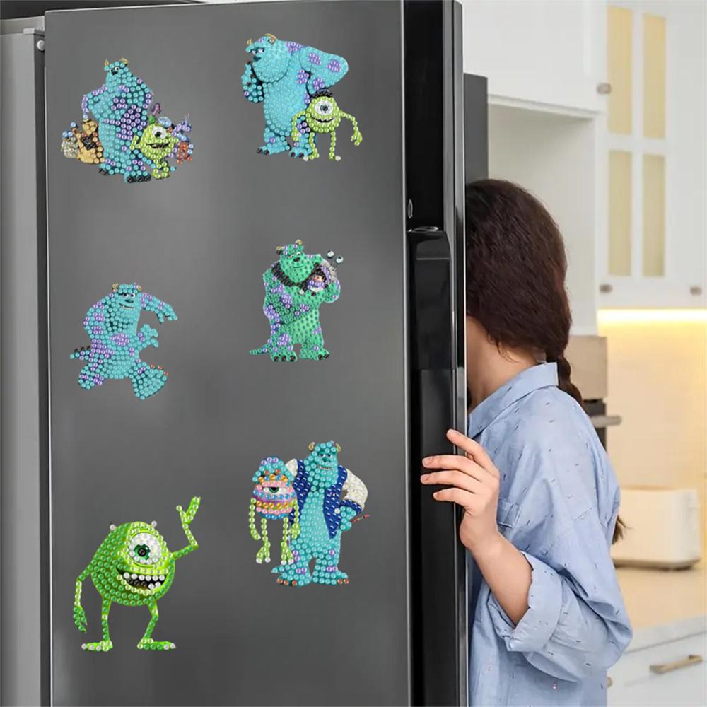 6Pcs Monster Series Diamond Art Fridge Magnet Diamond Painting Refrigerator Magnet DIY Fridge Stickers for Fridge Whiteboards