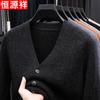 Hengyuanxiang Men's 100% Pure Wool V-Neck Cardigan