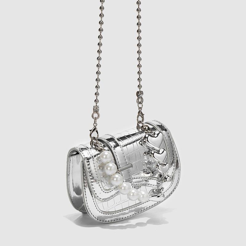 Summer Niche Pearl Chain Crossbody Fashion Mini Silver Handbag