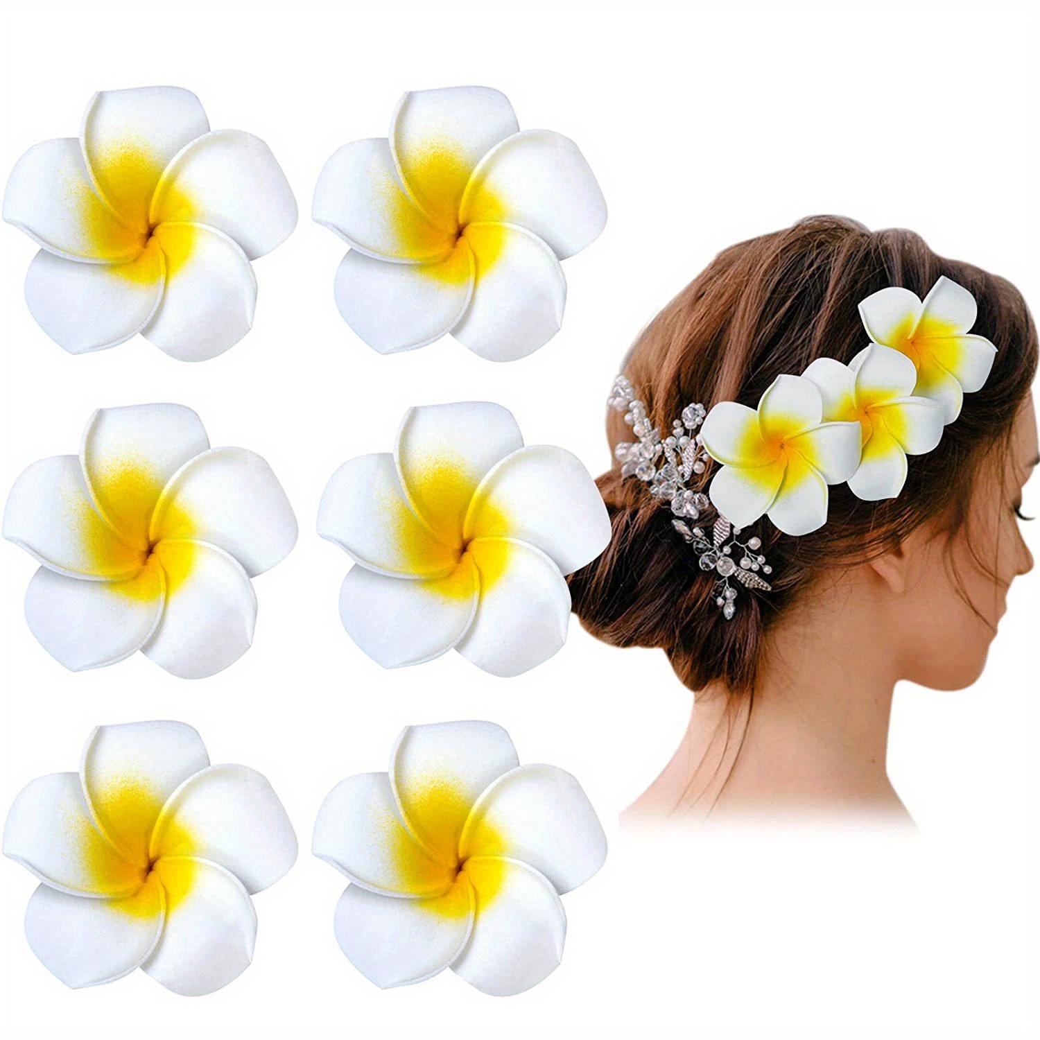 

Hawaiian Flower Hair Clips, Frangipani Foam hair clips, Hawaiian Tropical Party decorations, beach pool vacati Hawaiian party supplies, Bridal wedding