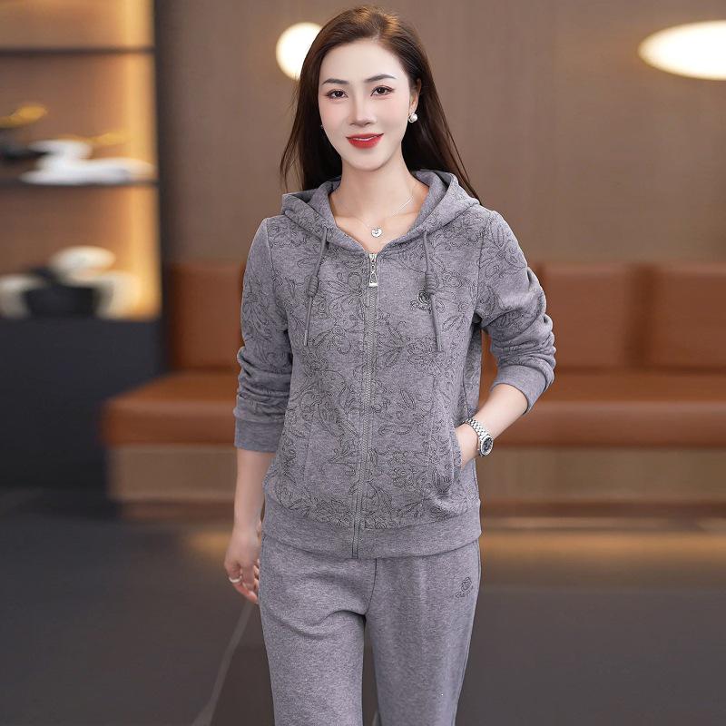 Korean Style Women's Hoodie & Long Pants Set - Casual, Loose, Anti-Aging Sportswear for Spring & Autumn