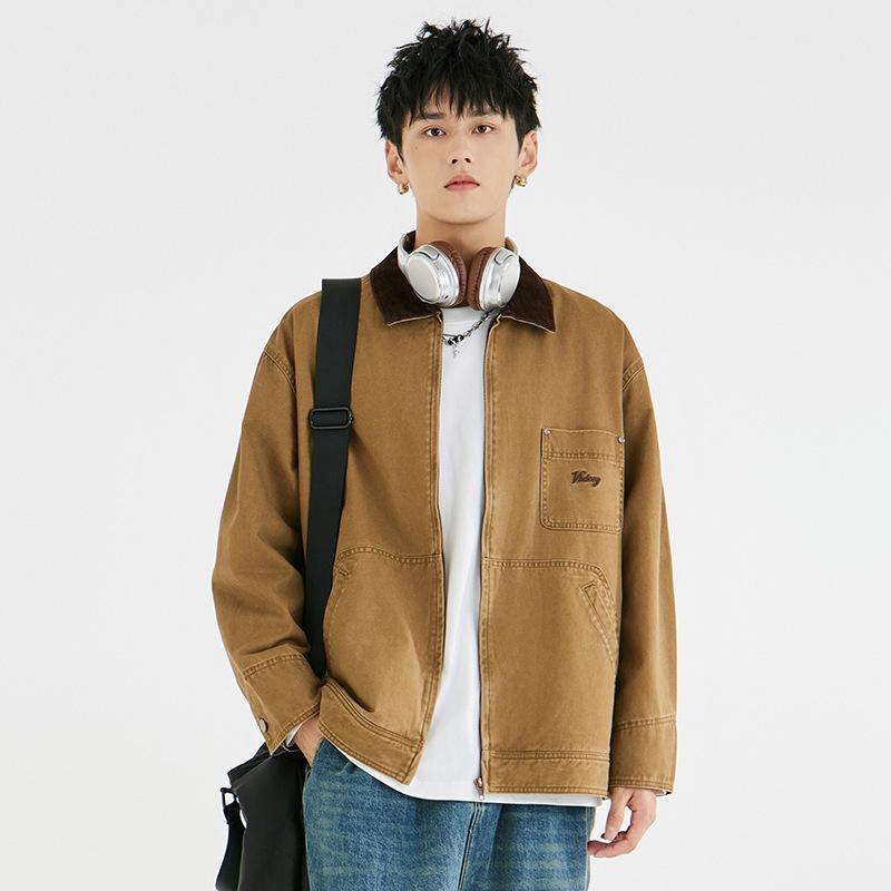 American Tooling Jacket Men'S Spring Trendy Brand Youth Pure Cotton Stand-Up Collar High-End Casual Khaki Jacket Outdoor