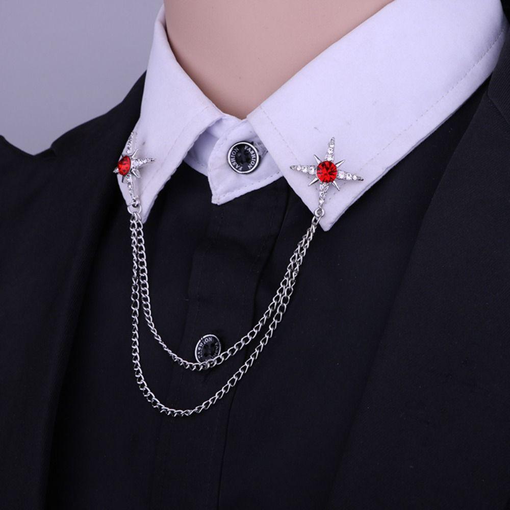 Rhinestone Star Collar Brooch Chain Double Layer Chain Chain Brooch New Lapel Pin