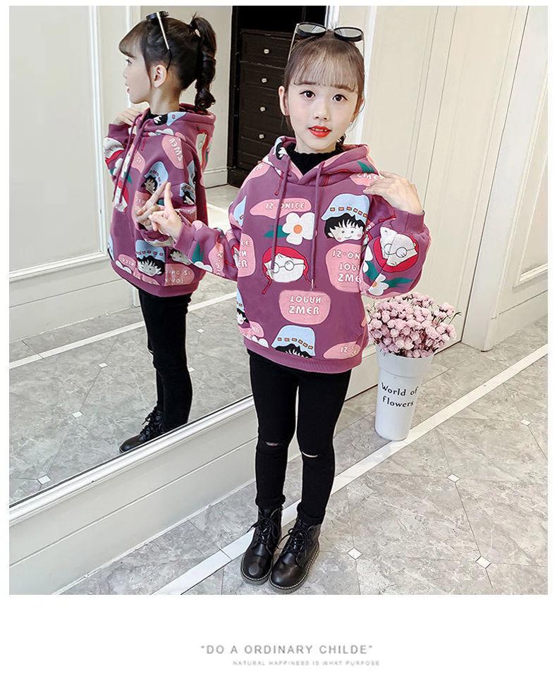 Girls' Cartoon Fleece Hooded Sweatshirt - Autumn/Winter 2025 Kids' Fashionable Thick Top