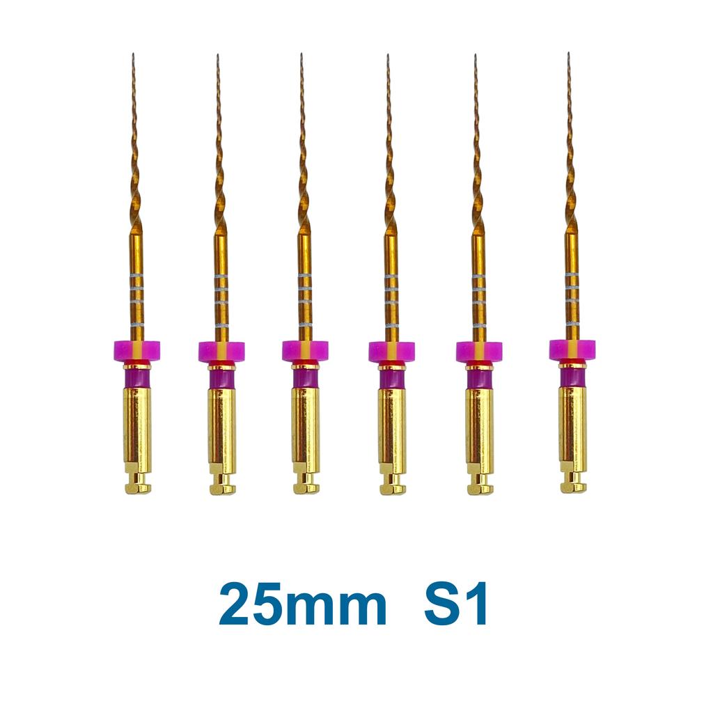 6 Pezzi Lime Endodontiche Dorate 19 21 25mm Flessibili Rotanti Canalare Radice Dentale Nichel Titanio