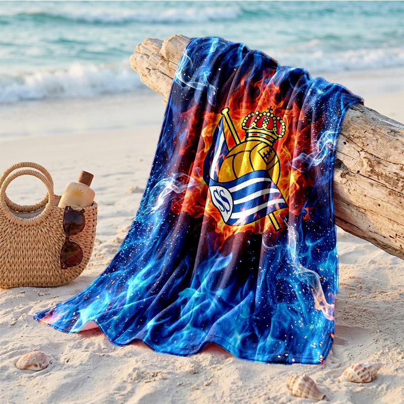 Asciugamano da Spiaggia in Microfibra con Stampa FC Real Sociedad Asciugatura Rapida Assorbente Grande Asciugamano per Spiaggia Nuoto Viaggio