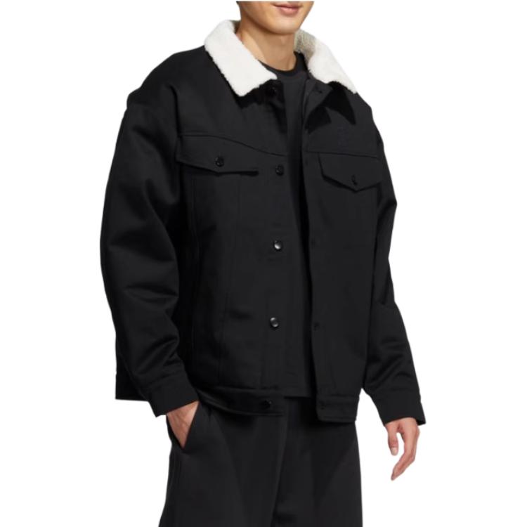 Adidas Stand Collar Solid Utility Cotton Jacket Unisex Outerwear Black IJ6616