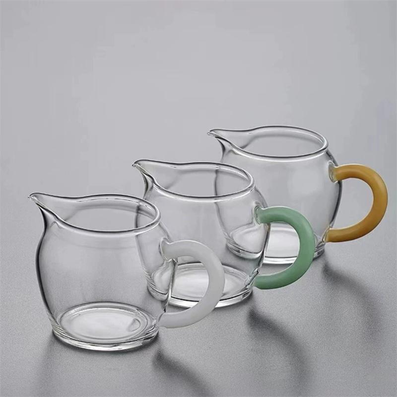 250ml Imitation Jade Handle Glass Tea Pitchers Fair Cup Tea Ceremony Tea Cup Chahai Kungfu Tea Set Accessories Coffee Pitcher