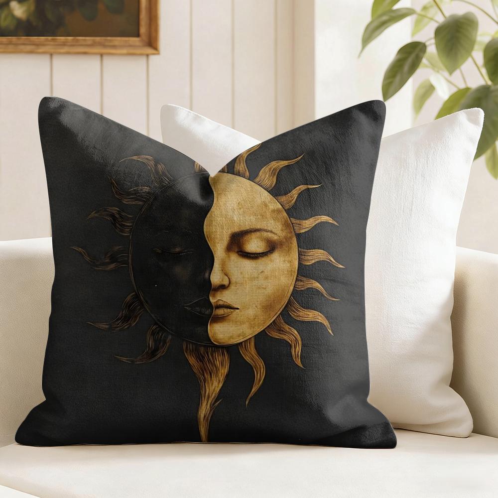 Tarot Sun and Moon Cushion Cover Summer Linen Pillow Case Organic Fabric Cushion Cover DoubleSided Print Sofa Home Decor