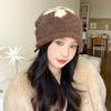 Korean Cute Flower Knitted Wool Hat for Women In Autumn and Winter Versatile Windproof and Warm Pile Hat Big Head Cold Hat