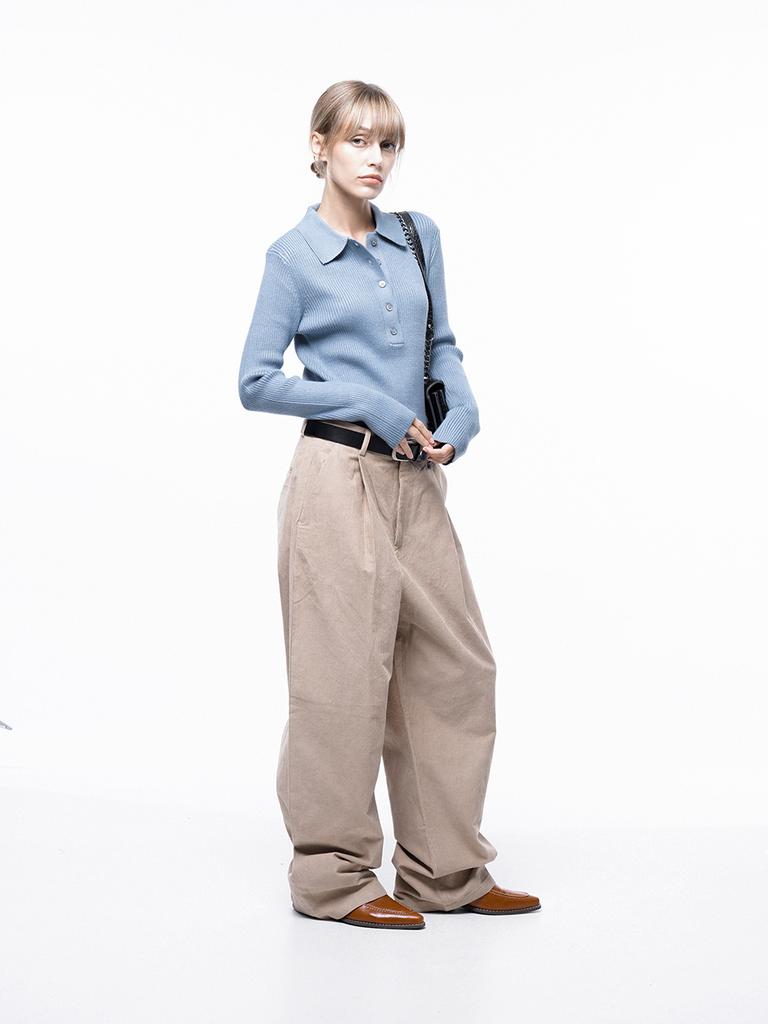 Chaenseseunoi Corduroy One-Tuck Wide Pants - Beige /M243Pt01Bew