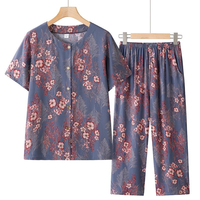 

2026 New Style Lightweight Summer Cardigan and Short-Sleeve Set for Middle-Aged and Elderly Women XL (80-95 lbs) озеро синього кольору