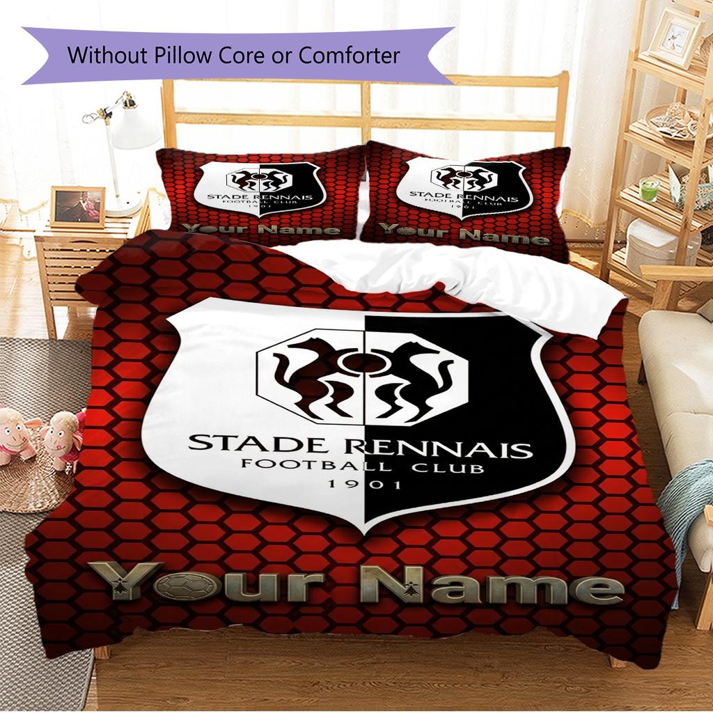 Name Custom Stade Rennes FC Pattern Bedding Set Quilt Cover Pillowcase Home Decor Gift (1 * duvet cover + 2 * pillowcase, without core)