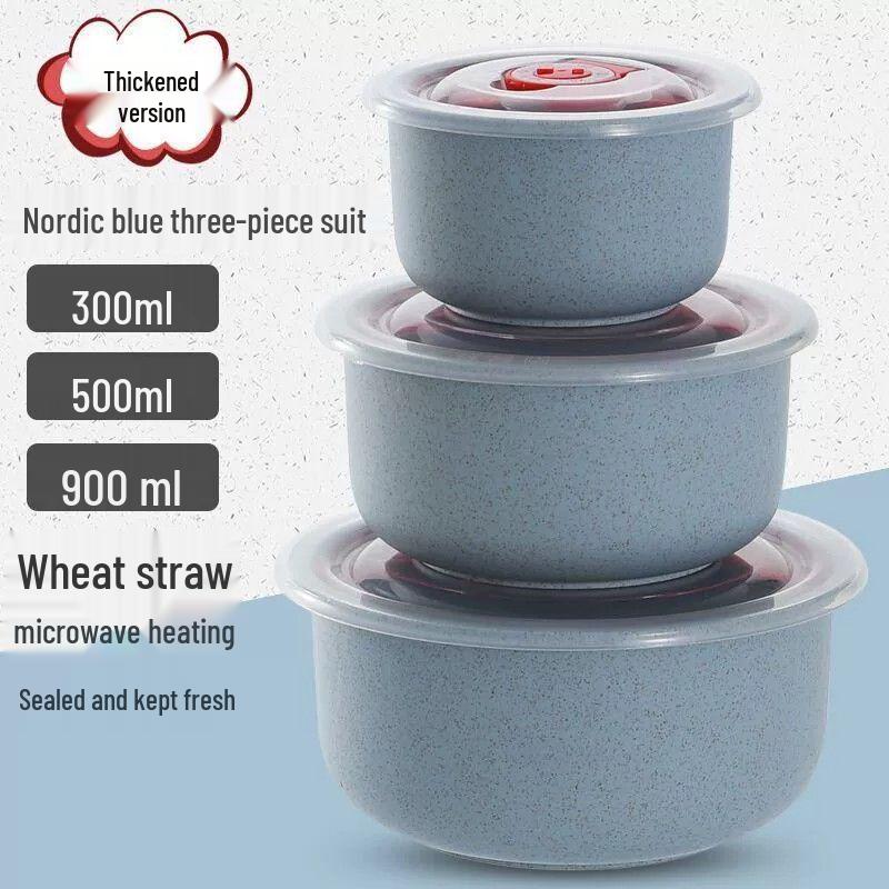 

Набор герметичных мисок из пшеничной соломы для микроволновой печи с крышками - 3-предметный ланч-бокс в подарок с печатью логотипа