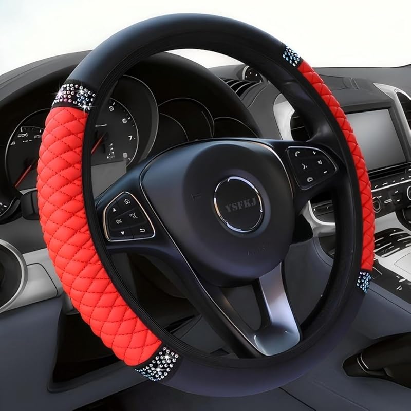 Soft Leather Car Steering Wheel Cover, Universal 15 Inch Colorful Rhinestones Anti-Slip Elastic Steering Wheel Covers For Most Cars, Sparkly Crystal
