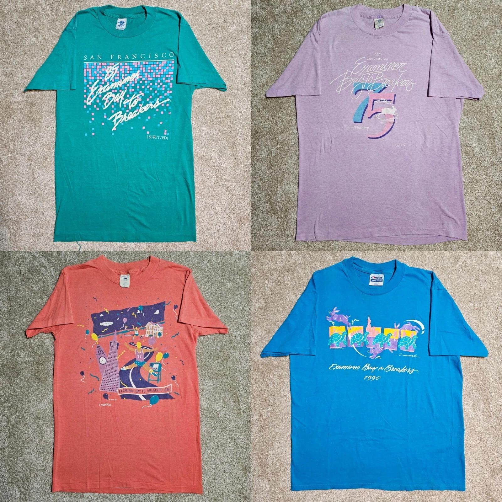 

Vtg 80s Bay To Breakers T-shirts Mens M/S SF Marathon 85 86 88 90 Vaporwave SS 2XL