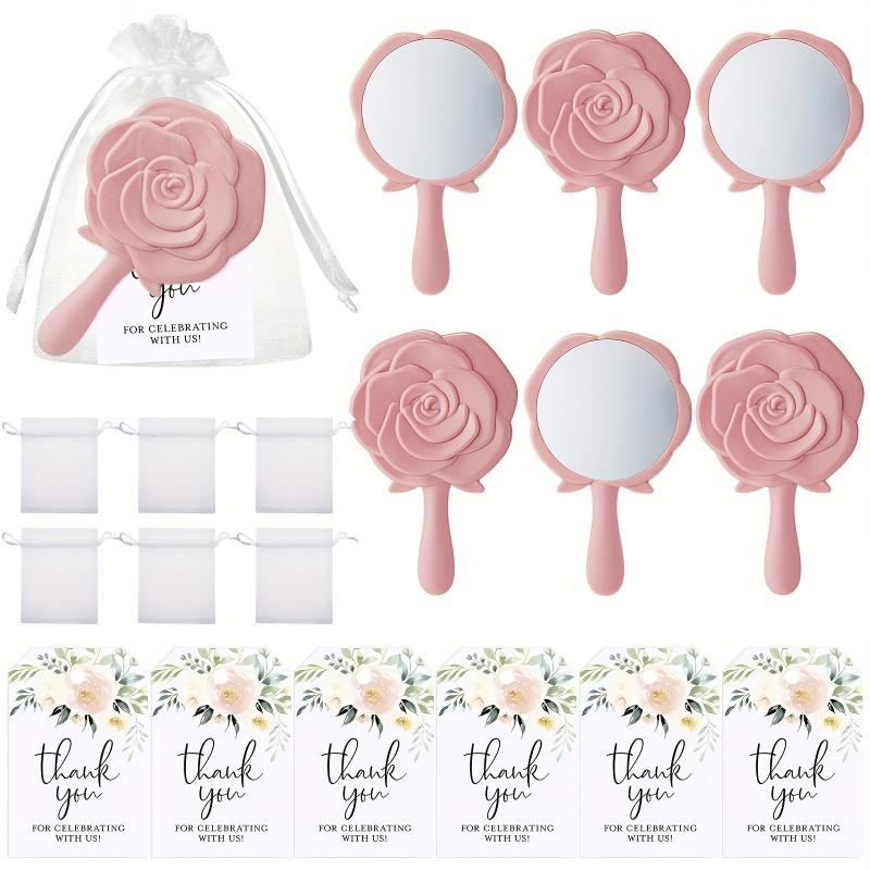 30pcs/Set Mirror Plastic Compact Mirrors with Rose Design Bridal Thank You Card Yarn Bag Wedding Party Gift Bridal Shower Favors