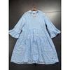 Blue Plaid Dress Export Single Nu Home V Neck Small Stand-up Collar Medium-Sleeve Dress Light Blue Check Skirt