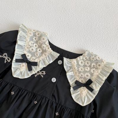 Herbstliches Langarmkleid mit Puppenkragen und Spitzenstickerei für Babys und Mädchen – stilvolles Outfit für Ausflüge.