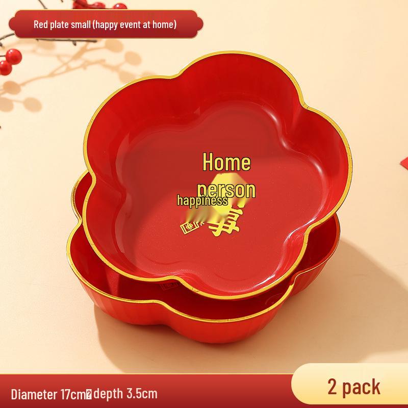 Red Wedding Candy Dish & Engagement Centerpiece Set: Happy Plate for Dried Fruits & Housewarming