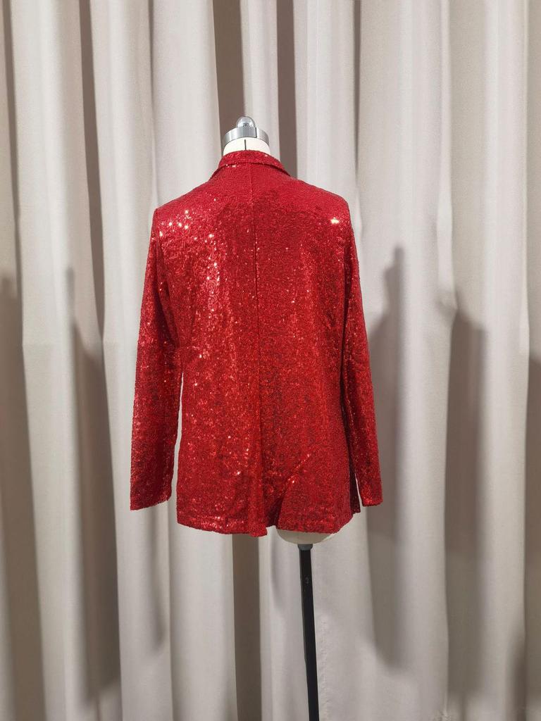 Women's Sequin Lapel Cardigan Blazer - Solid Color, Long Sleeve, Casual