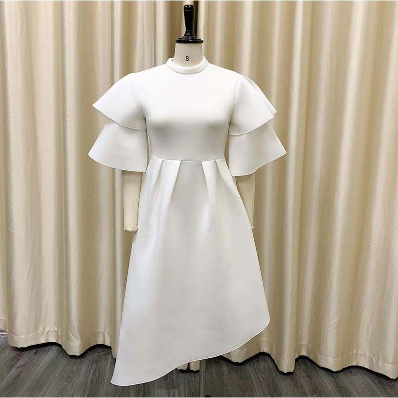 Fashion New Arrival Double Layer Lotus Leaf Sleeve Dress Pure Color Formal Swing Dress Lotus Leaf Sleep Dress