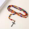 Catholic Colorful Flower Beads Rosary Necklace with Crosses Pendant Religious Chain for Prayer Jewelry and Daily Wear