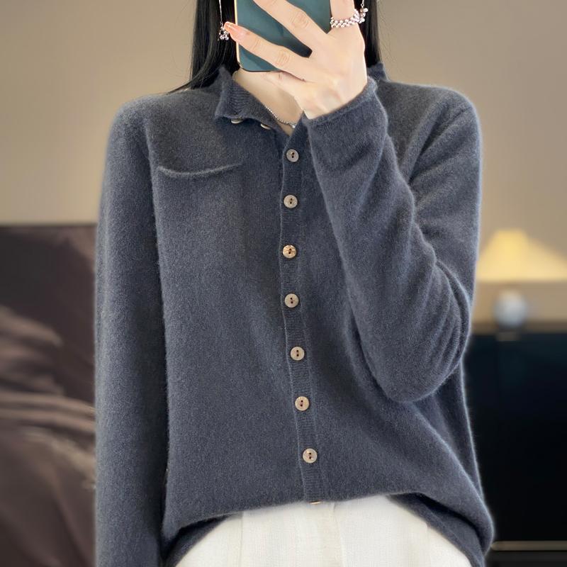 

Женский кашемировый кардиган с круглым вырезом, 95% шерсть, зимний вязаный пуловер, осенний свитер, кашемировый свитер XL темно-серого