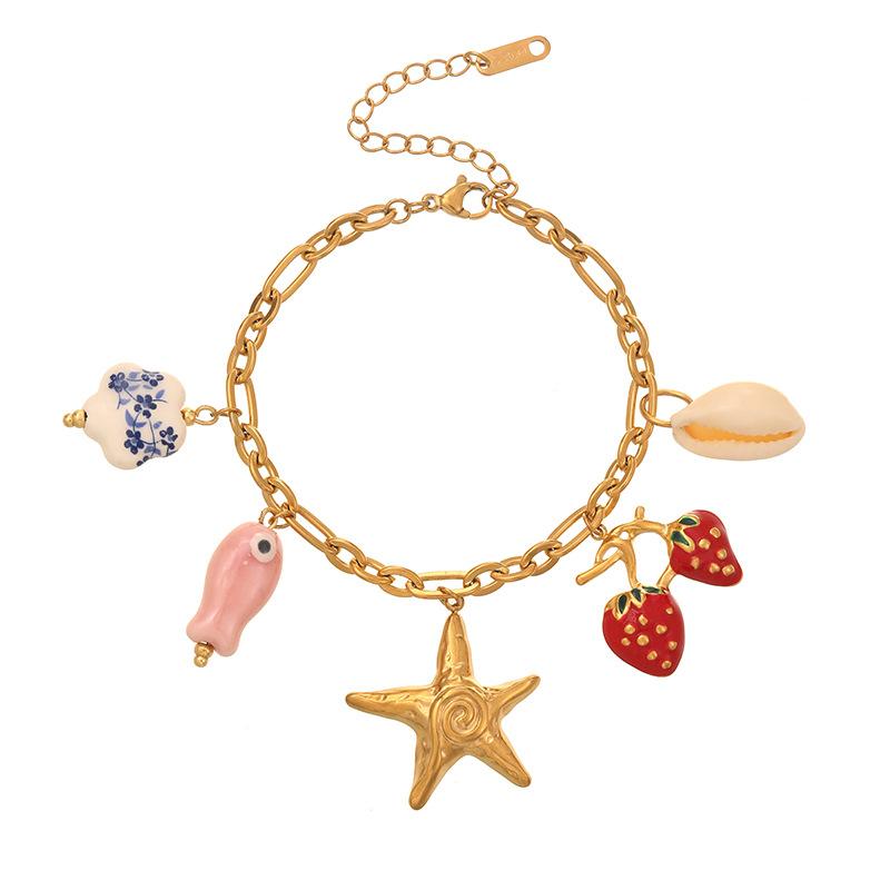 New Trendy Women's Vacation Shell Conch Strawberry Starfish Flower Fish Pendant Bamboo Chain Necklace