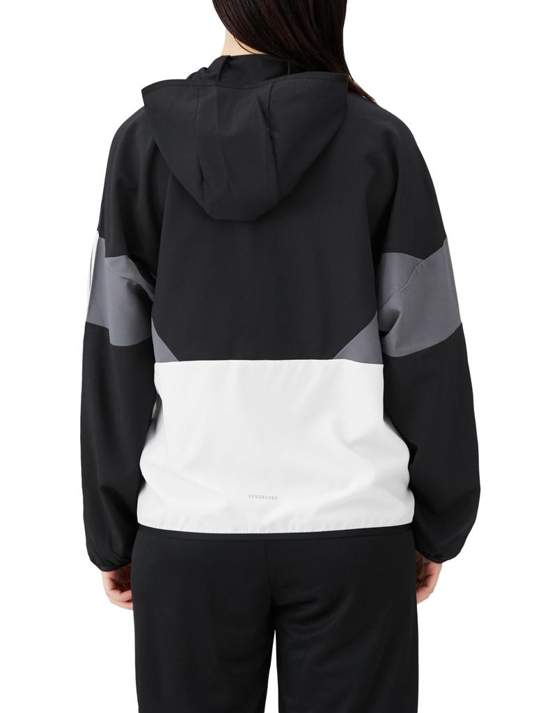Adidas JSY05 Seasonal Sportswear Loose Fit Color Block Hooded Cross Jacket in Five Size Women's Black/White/Grey (IM8704) J/M