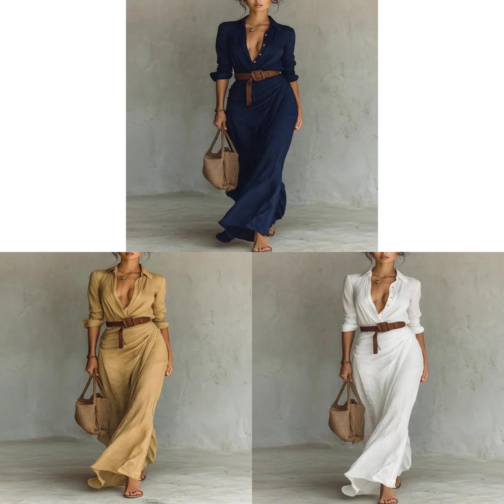 Elegante Polyester Blousejurk Met Ruches Details Voor Kantoor