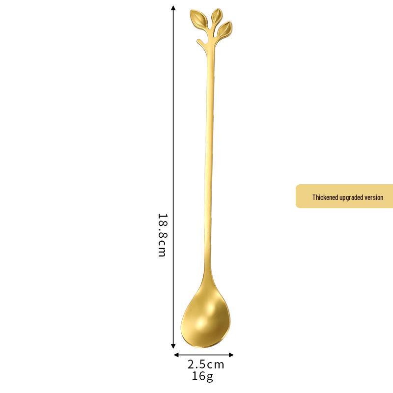 Gold Leaf Stainless Steel Spoon - Creative European Style Fruit, Coffee, Stirring, and Dessert Spoon Gift