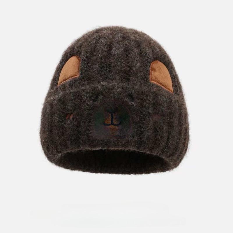 Simple Luxurious Bear Beanie Cute Plush Felt Hat High-quality Warm Hat Thickened Earmuffs Slimming Face Cute Cartoon Animals Hat