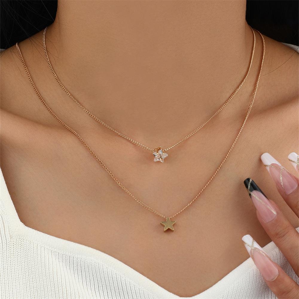 Hot-selling, stylish and simple multi-layer pentagram zircon pendant, retro necklace, collarbone chain for women