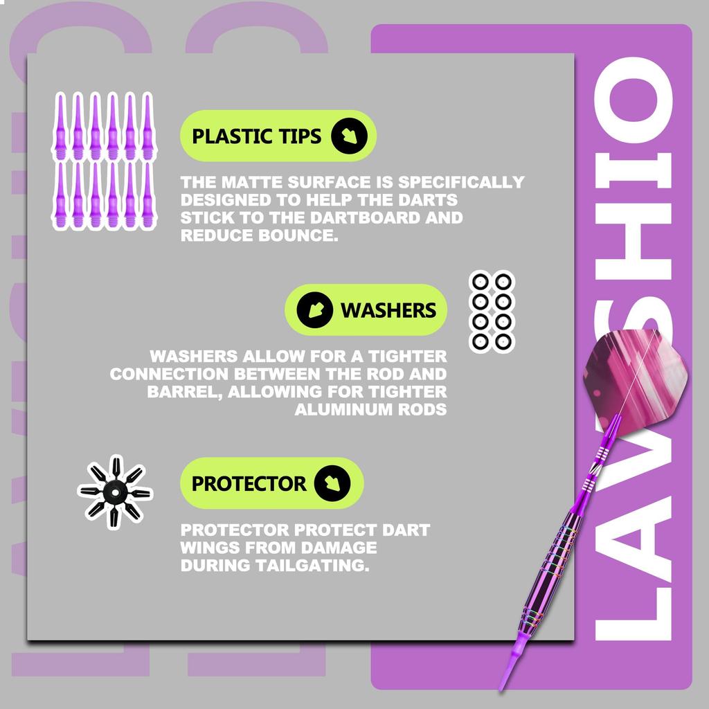 Lavishio Professional Soft Tip Dart Set 19g with 12 Plastic Dart Tips Flights and Shafts Multicolored