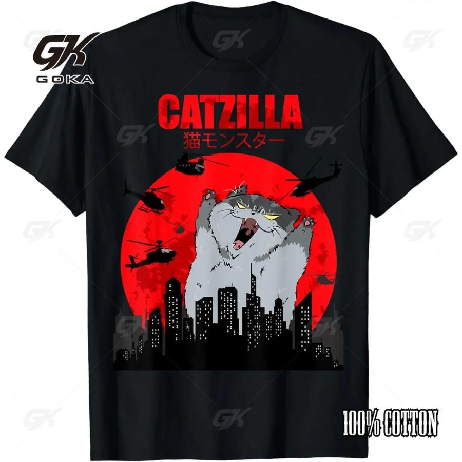 

Смішний Милий Арт Японський Кіт Графіка для Любителя Котів Catzilla Графіка для Футболки Повсякденний Унісекс Футболки Жіночий Одяг Мода XXXXXL чорний