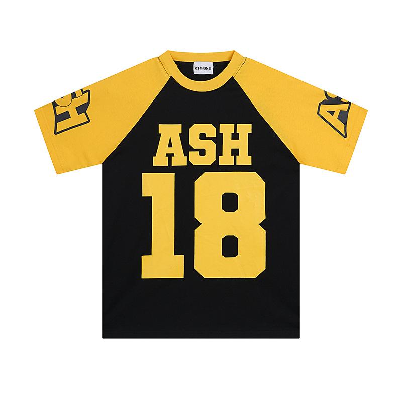 

Мужская летняя Y2K 18 Принтованная спортивная майка V-образный вырез Свободный короткий рукав Повседневная спортивная одежда Топы XL жёлтый