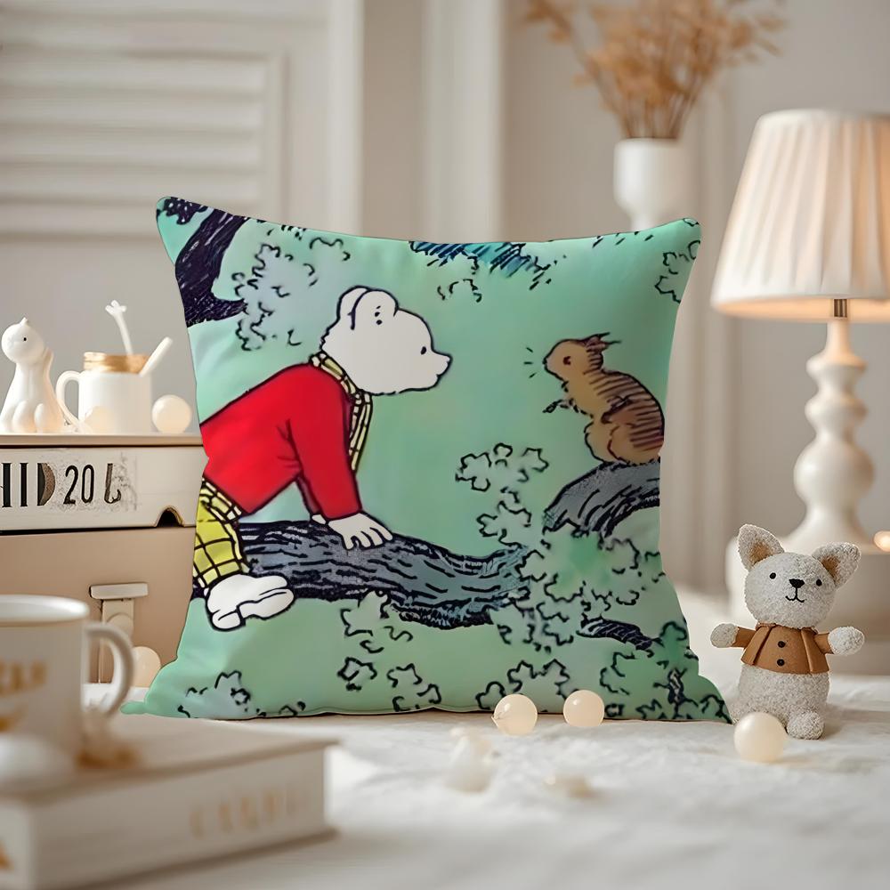 Anime RRupert BBear Cushion Cover Antidustmite Pillowcase Invisible zipper silky short plush Sofa cushion cover