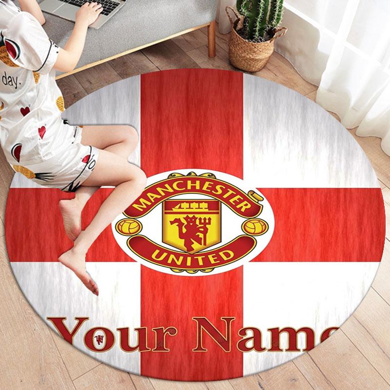 Manchester United F Custom Name Round Area Rug,Carpet Rug for Living Room Bedroom Sofa Playroom Decor,Non-slip Floor Mat